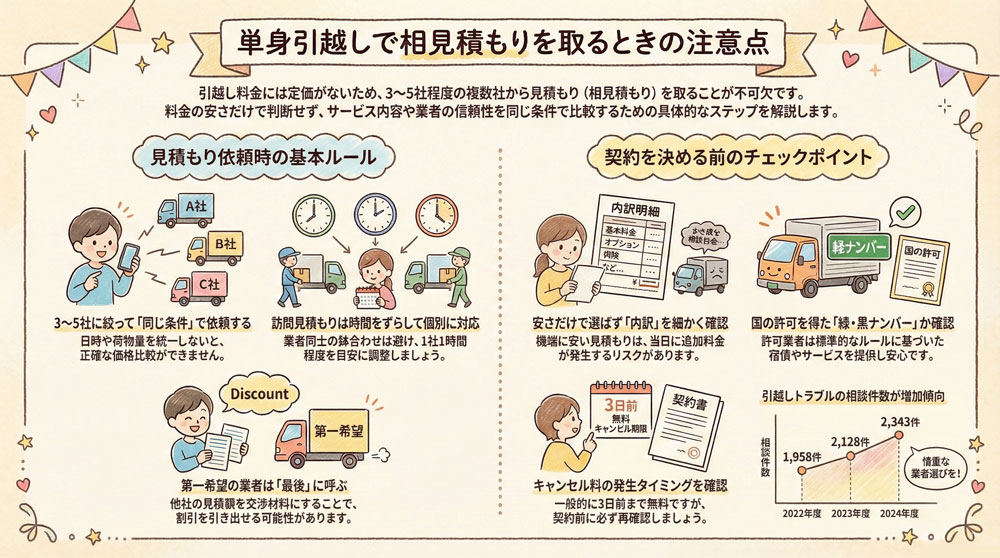 単身引越しで相見積もりを取るときの注意点