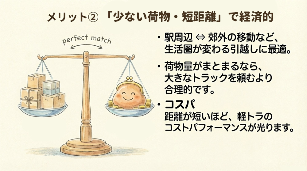 【軽トラのメリット2】「単身・荷物少なめ・近距離」の引越しは経済的