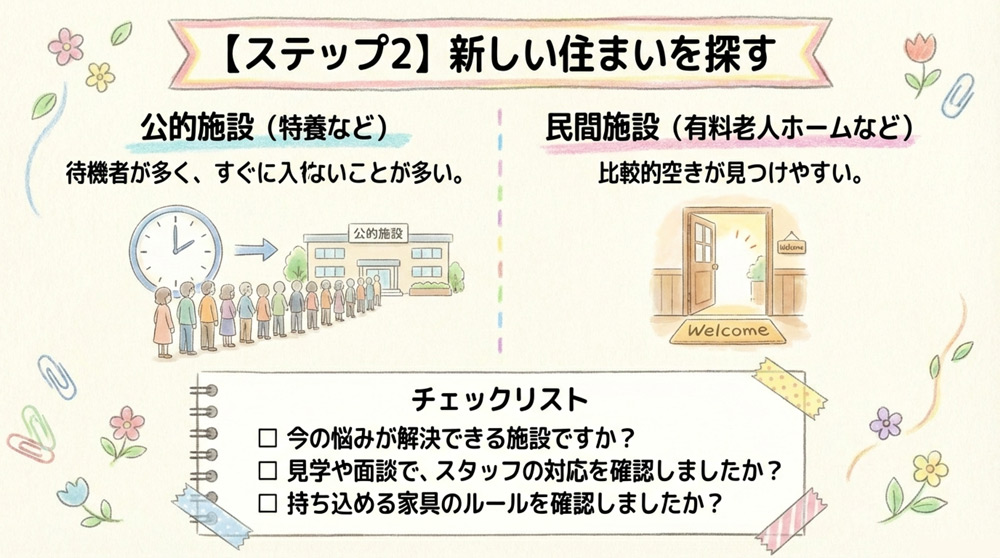 新しい入居先の施設と入居日を決める