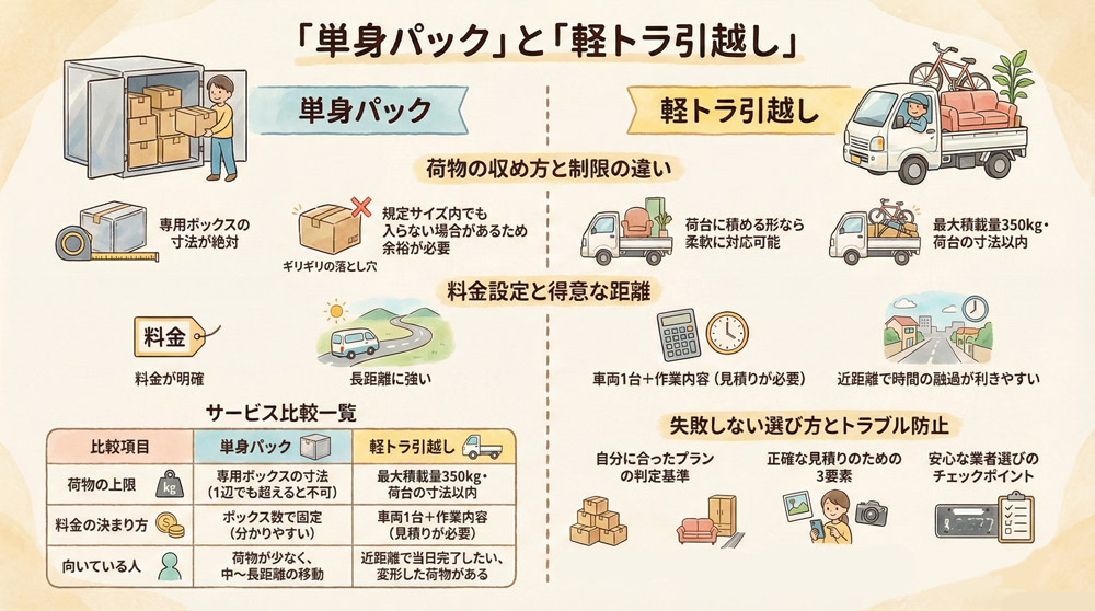 「単身パック」と「軽トラ引越し」のメリットとデメリットは？