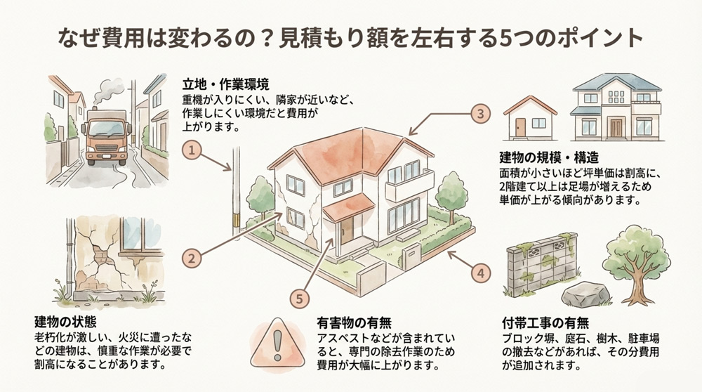 解体費用が変動する主な要因