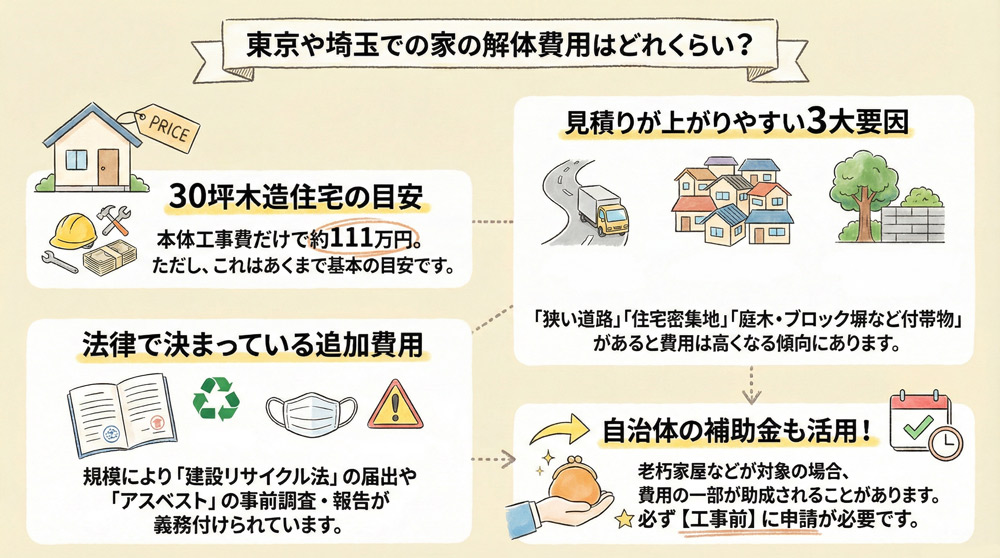 東京や埼玉での家の解体費用はどれくらい？