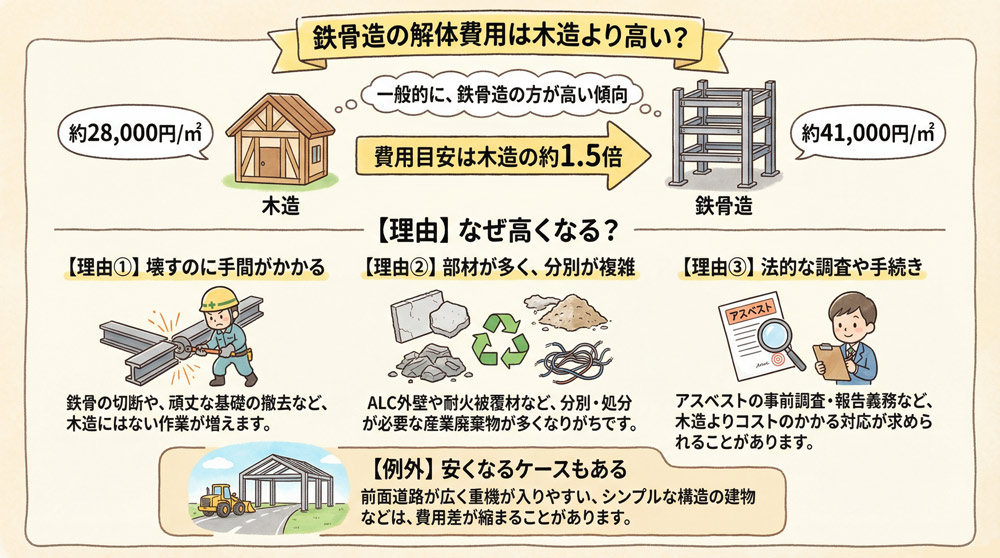鉄骨造の解体費用は木造より高いですか？