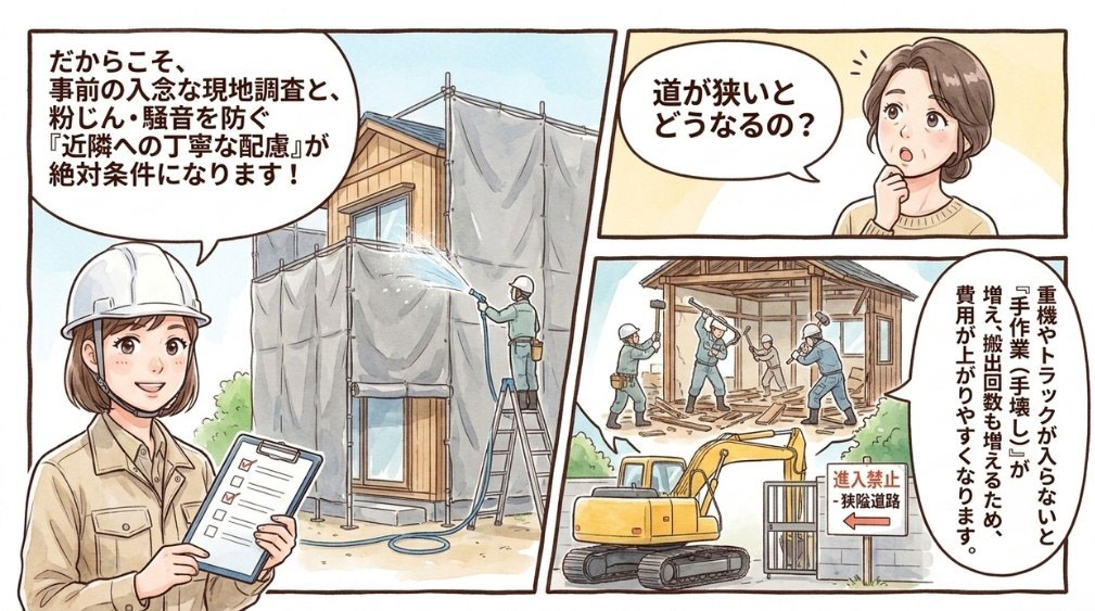 住宅密集・前面道路の狭さ・一方通行