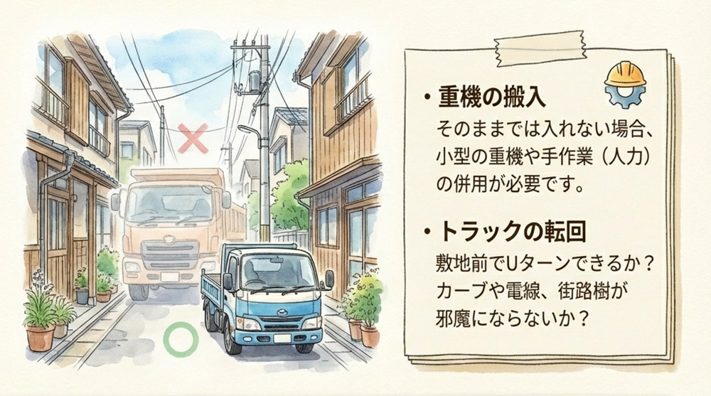 住宅密集地・狭い道路に合わせた段取り