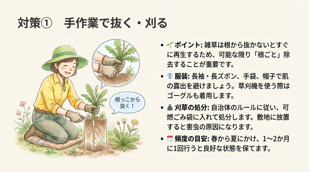 雑草を手作業で抜く・刈る(草刈り/草むしり)