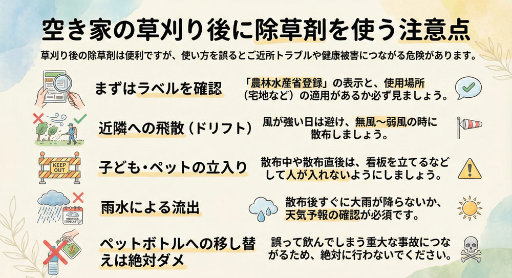 空き家の草刈り後に除草剤を使う注意点は？