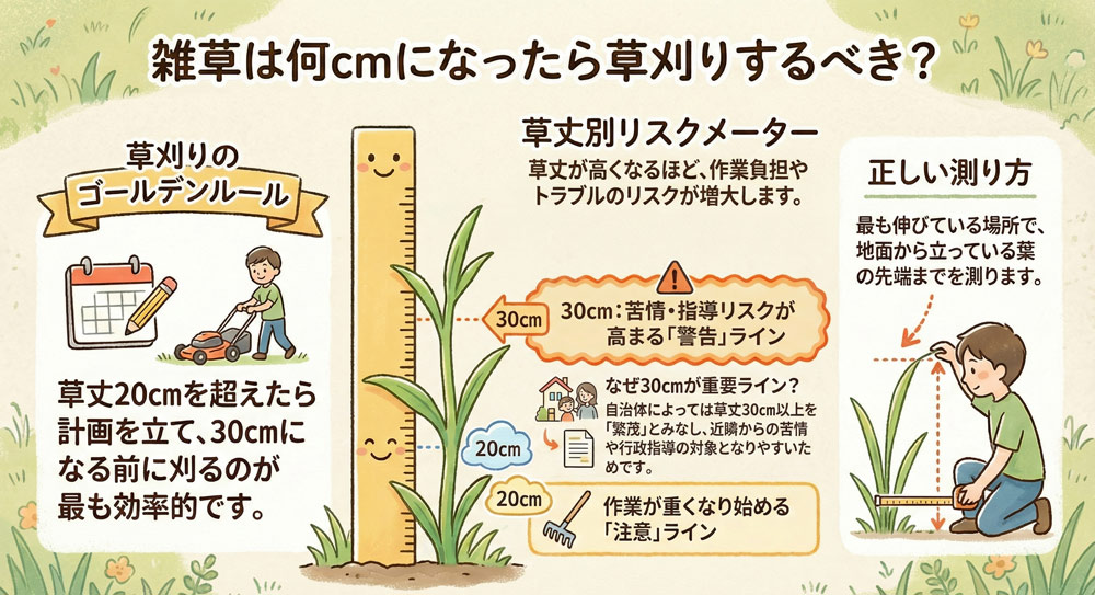 空き家の草刈りは草丈が何cmくらいで手を入れるべきですか？