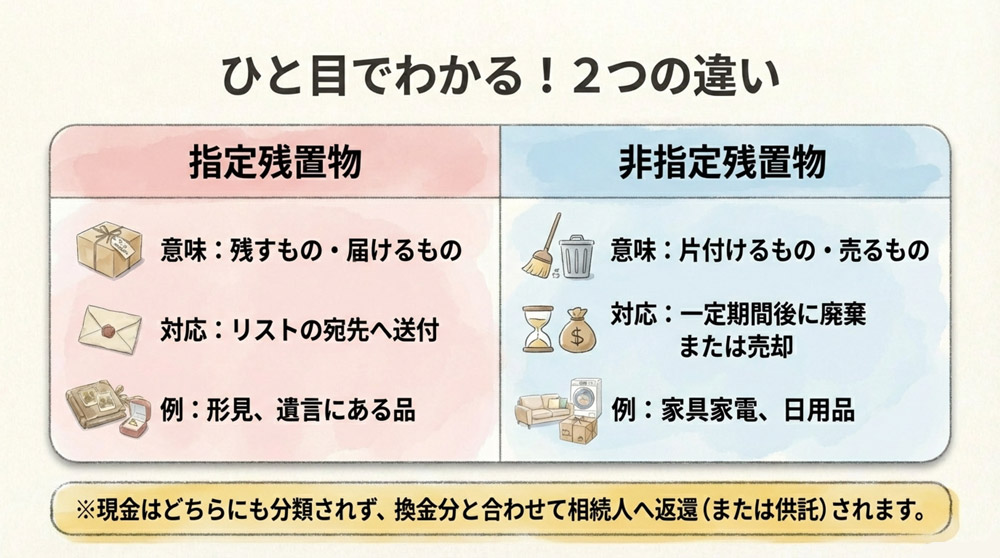 指定残置物と非指定残置物の比較