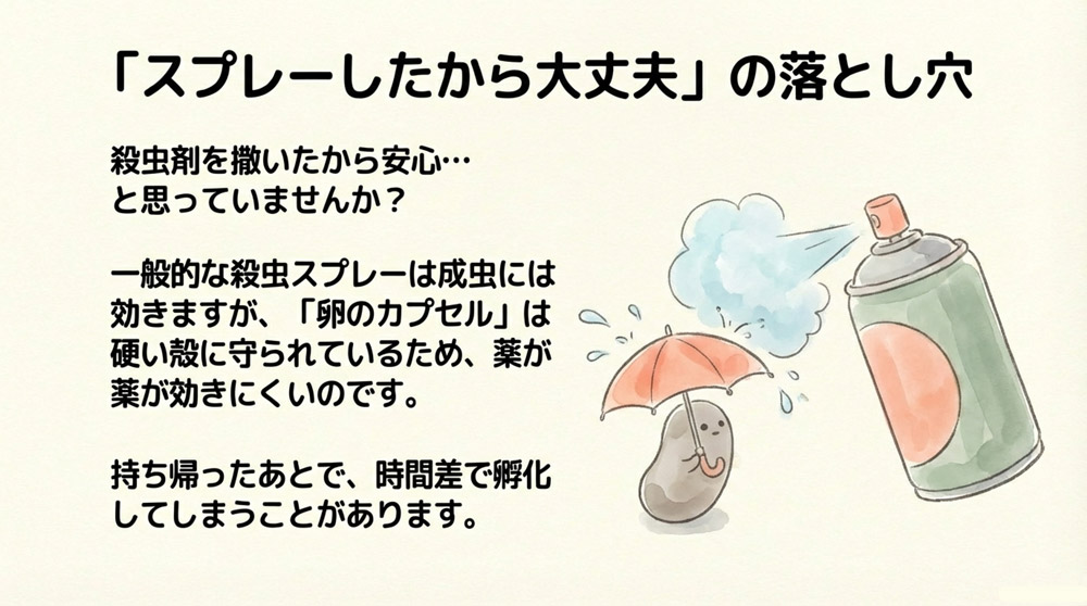「殺虫剤を撒いたから大丈夫」と安心する