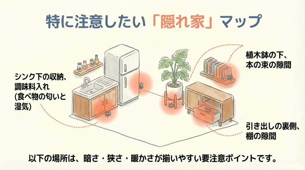 卵鞘・個体が残りやすい場所