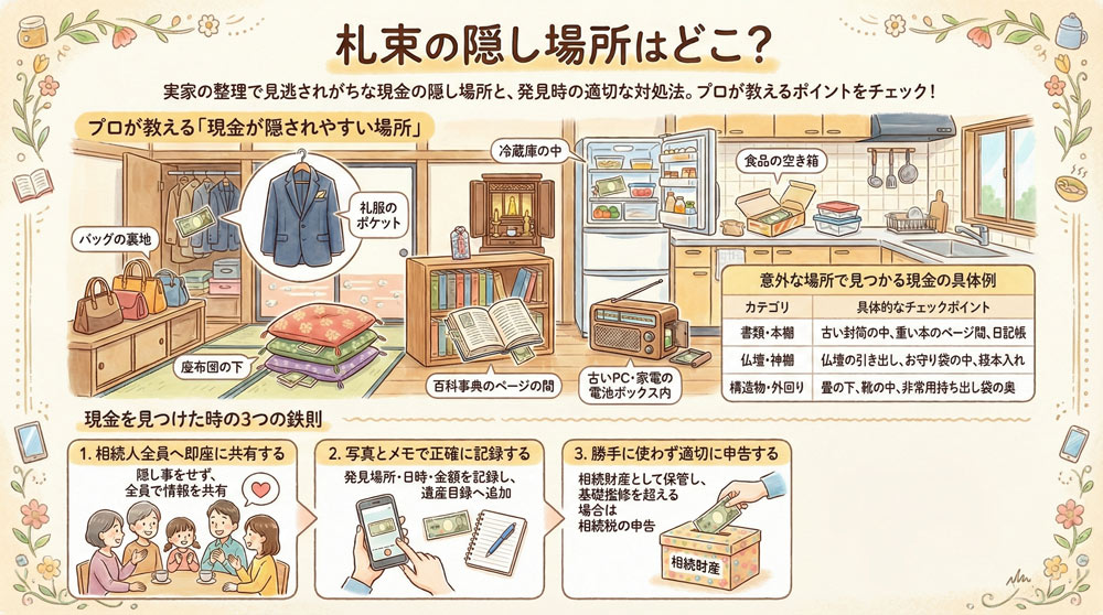 札束の隠し場所はどこ?遺品整理で現金を見逃さないために